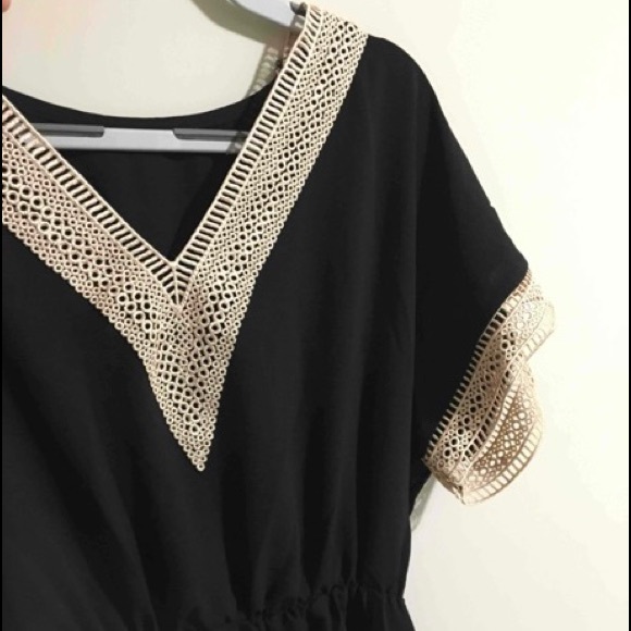 Boho Sheer Mesh Crochet Lace Flounce Sleeve Ruffle Dress - Picture 15 of 15